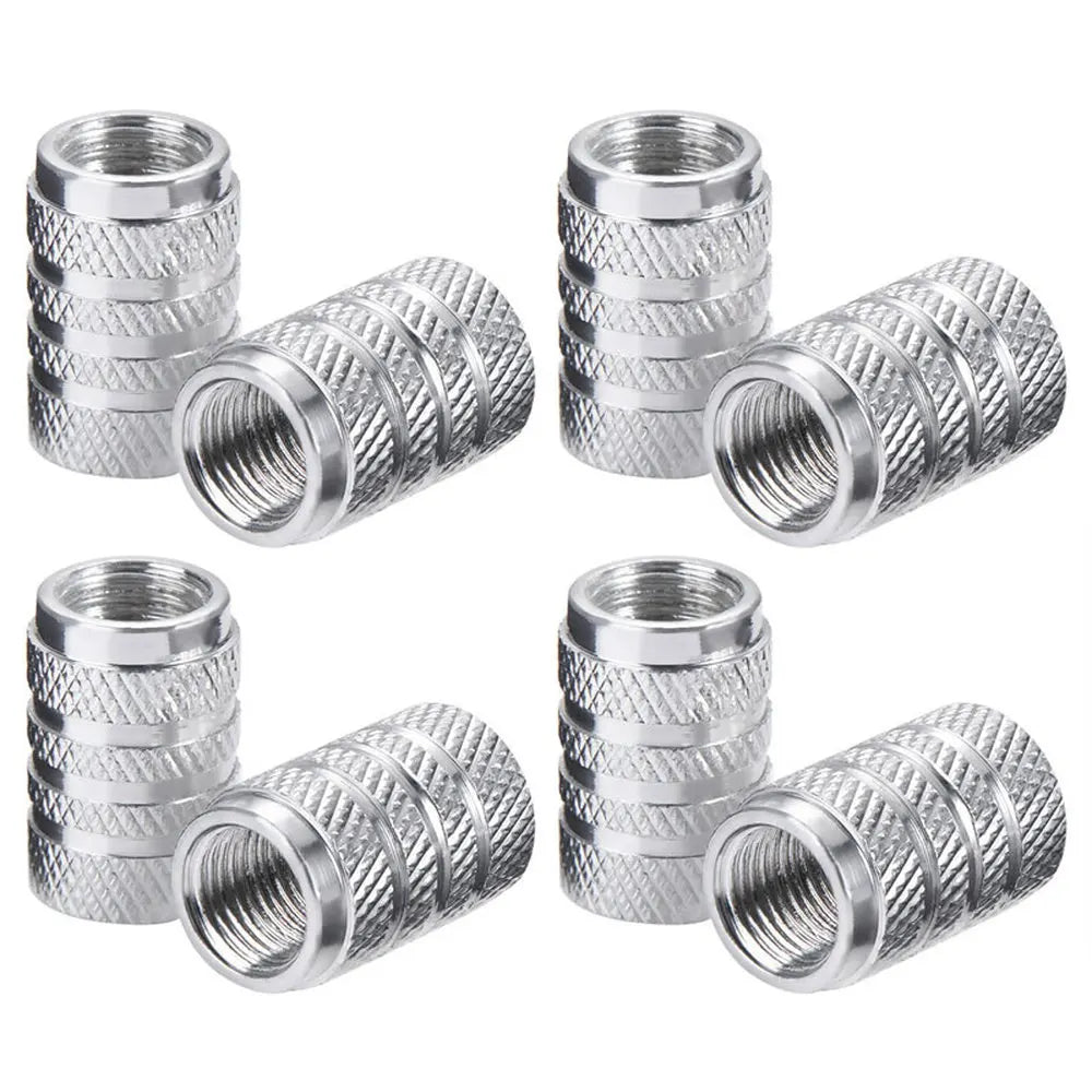 4 Pcs valve stem caps, knurled chrome aluminum, BikerZoneZ, motor vehicle tire accessories on Tampa Home & Garden Store