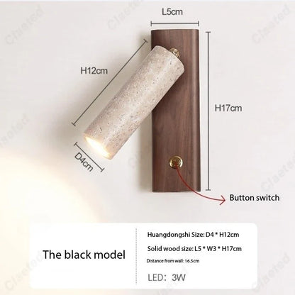 Perfecsy LED yellow cave stone wall lamp with switch, wood backplate, adjustable angle on Tampa Home & Garden Store
