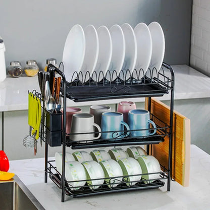 3-Tier Kitchen Drying Rack & Dish Organizer Shelf with Drain Board