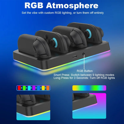 3-slot Switch 2 Joy-Con charging dock with RGB lighting and USB-C cable FLIPSTYLEZLLC on Tampa Home & Garden Store