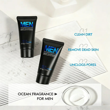 Men facial cleanser tubes in black packaging with blue MEN logo, deep cleansing formula (2 tubes) on Tampa Home & Garden Store