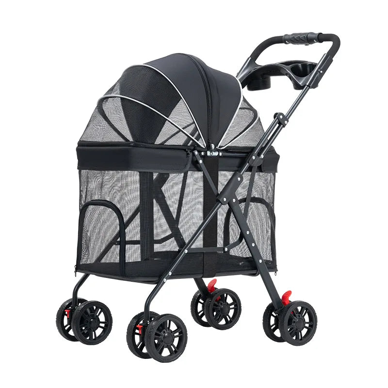 Pet Zen breathable pet stroller black mesh folding 4-wheel carrier for medium dogs and cats on Tampa Home & Garden Store