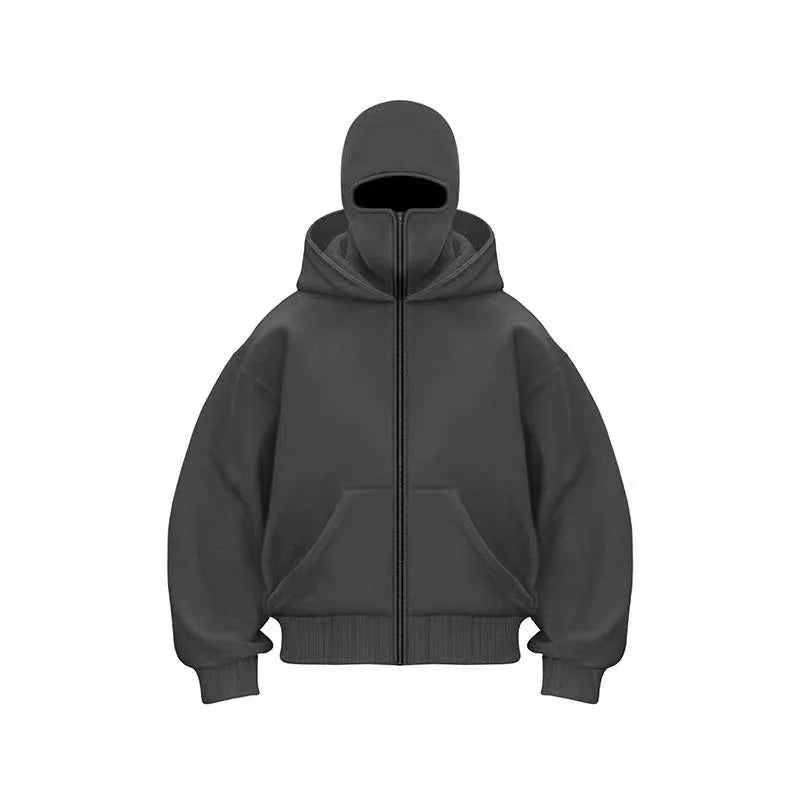 Men's balaclava zip hoodie in dark gray with built-in mask and zip front UpTrend Deals on Tampa Home & Garden Store