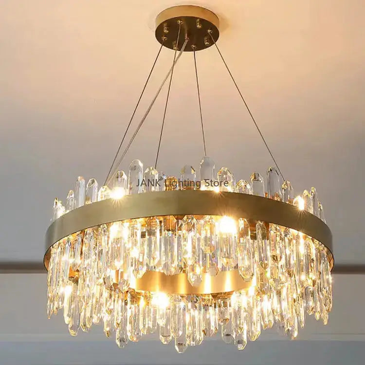 DecorBites Luxe Crystal Chandelier gold ring with hanging prisms LED indoor pendant light on Tampa Home & Garden Store