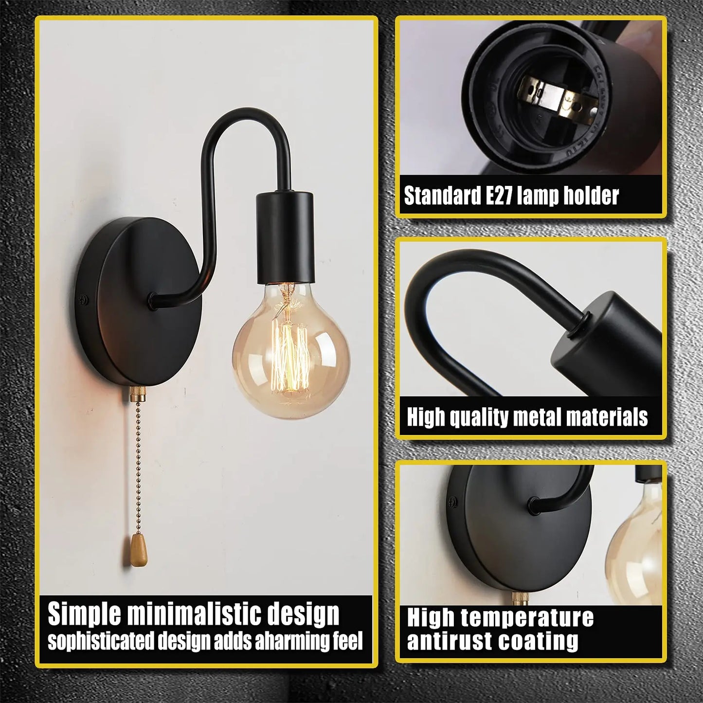 Industrial Black Wall Sconce – Nordic E27 Iron Lamp for Bedroom & Bathroom Decor