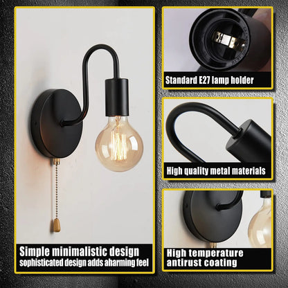 Industrial Black Wall Sconce – Nordic E27 Iron Lamp for Bedroom & Bathroom Decor
