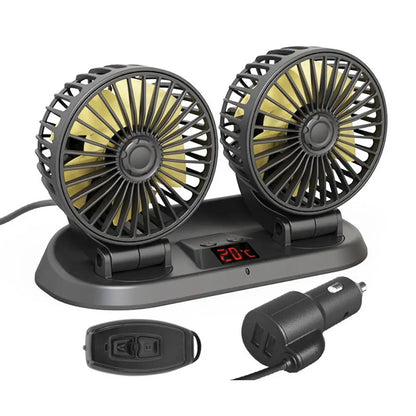 Dual Head Car Fan | 12 Volt Portable Fan with 3-Speed Settings | Compact Design for Enhanced Air Circulation