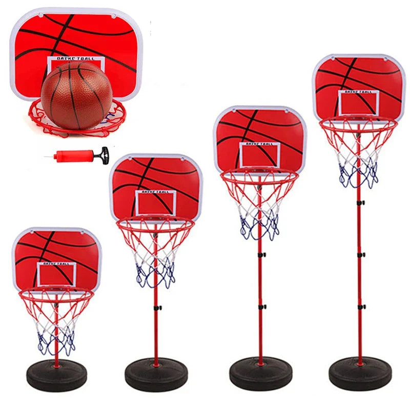 Five adjustable basketball hoops with backboards and nets on stands; includes ball and pump on Tampa Home & Garden Store