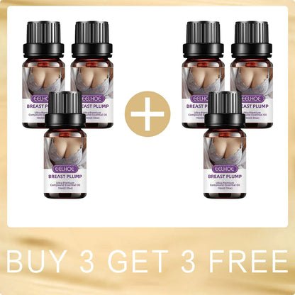 Six EELHOE Breast Plump oil bottles by Silcy Skin with purple labels around a plus sign on Tampa Home & Garden Store