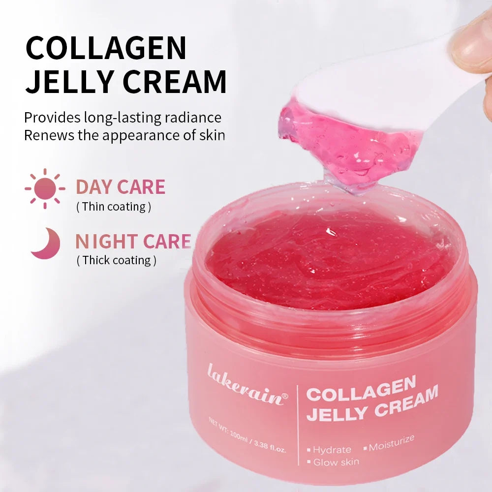 Collagen Jelly Cream jar with pink gel, open lid, Silcy Skin 100ml on Tampa Home & Garden Store