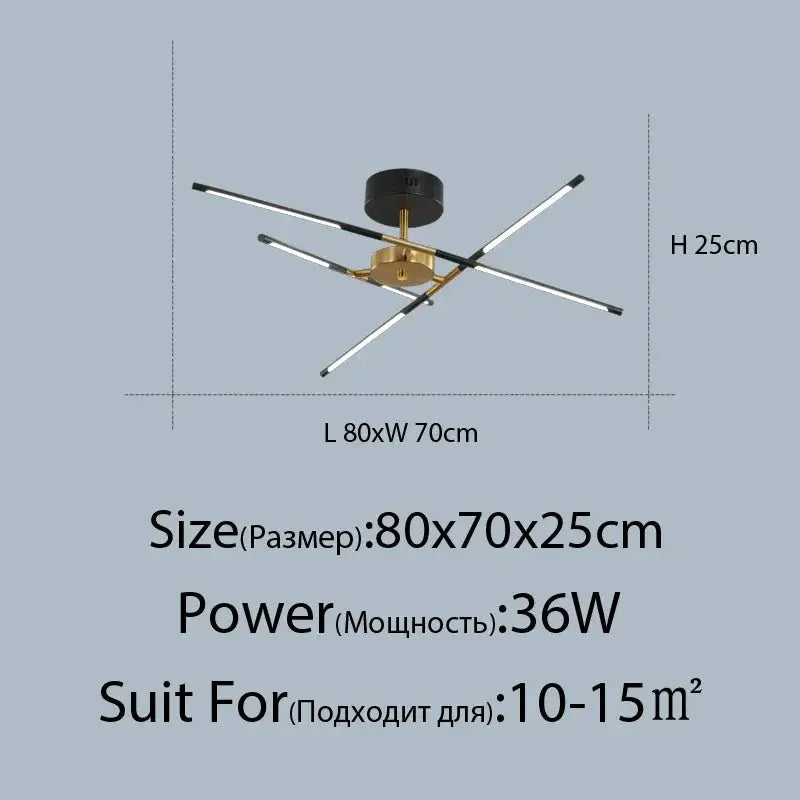 DecorBites Linen Ceiling Chandelier black and gold pendant lamp with slim LED bars on Tampa Home & Garden Store