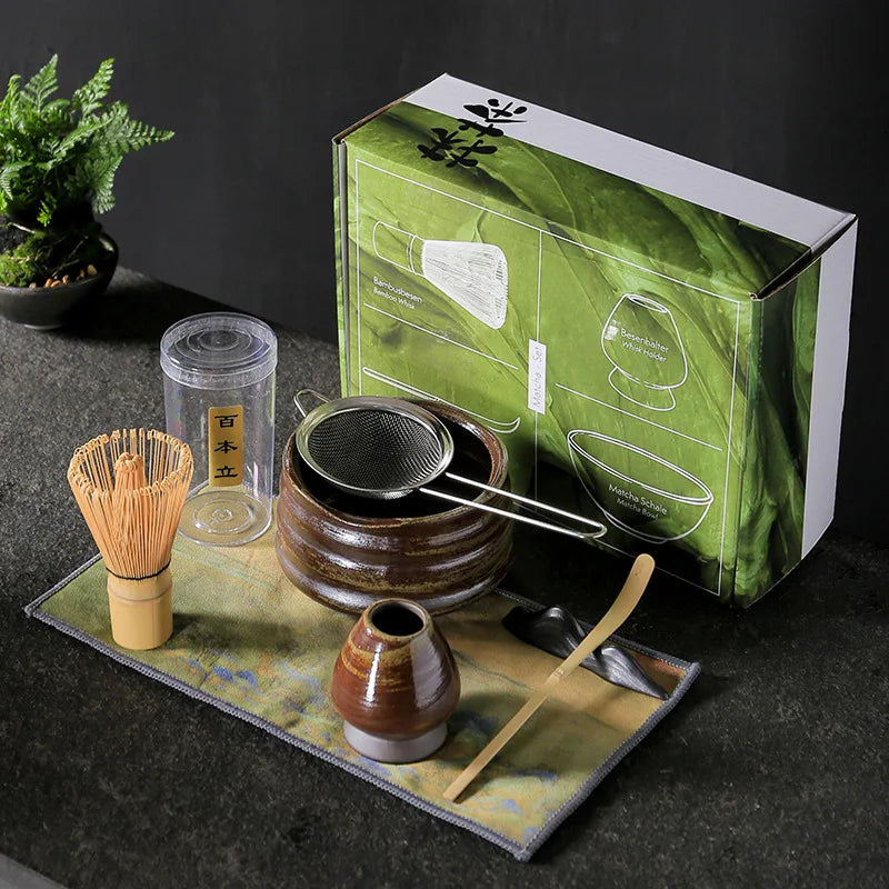 4-piece Japanese matcha DIY tea set with bamboo whisk, scoop, bowl, and brush on Tampa Home & Garden Store