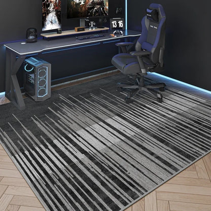 VIKAMA game room carpet striped grey rug for gaming setup durable and washable Perfecsy on Tampa Home & Garden Store