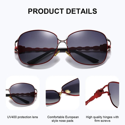 BARCUR polarized oversized elliptical sunglasses with red frame and dark UV400 lenses on Tampa Home & Garden Store