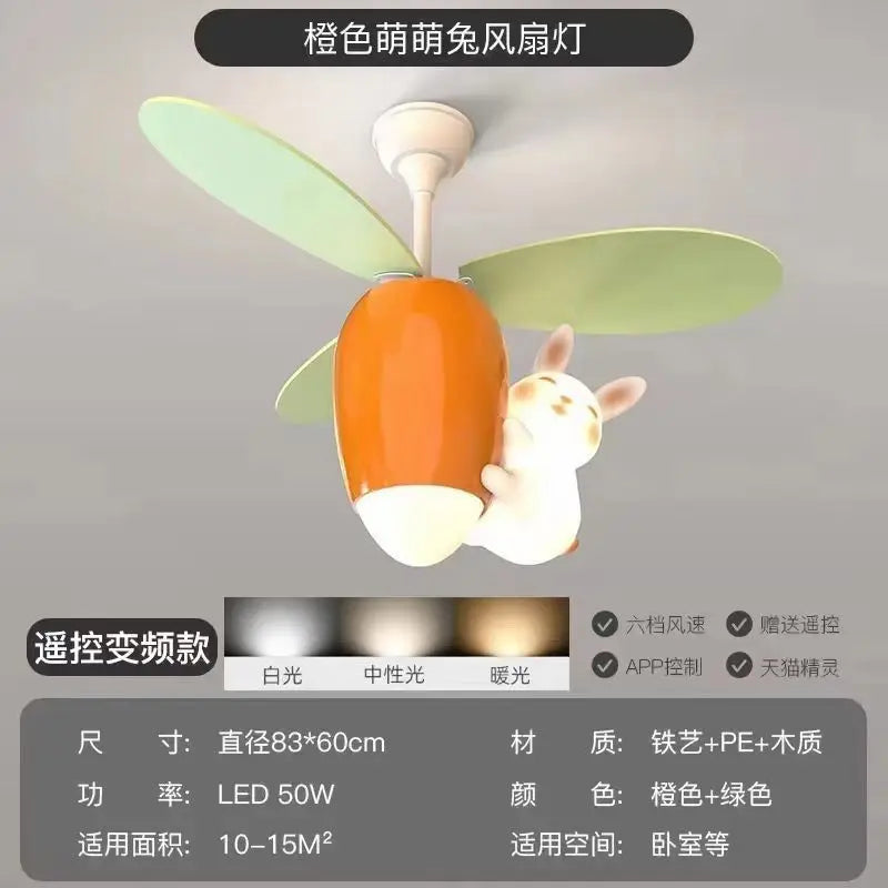 Rabbit Carrot Helicopter Ceiling Fan Lamp by DecorBites with white bunny and green blades on Tampa Home & Garden Store