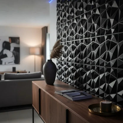 10pcs 30x30 3D wall panels black tile mural for living room decor with sideboard and vase on Tampa Home & Garden Store