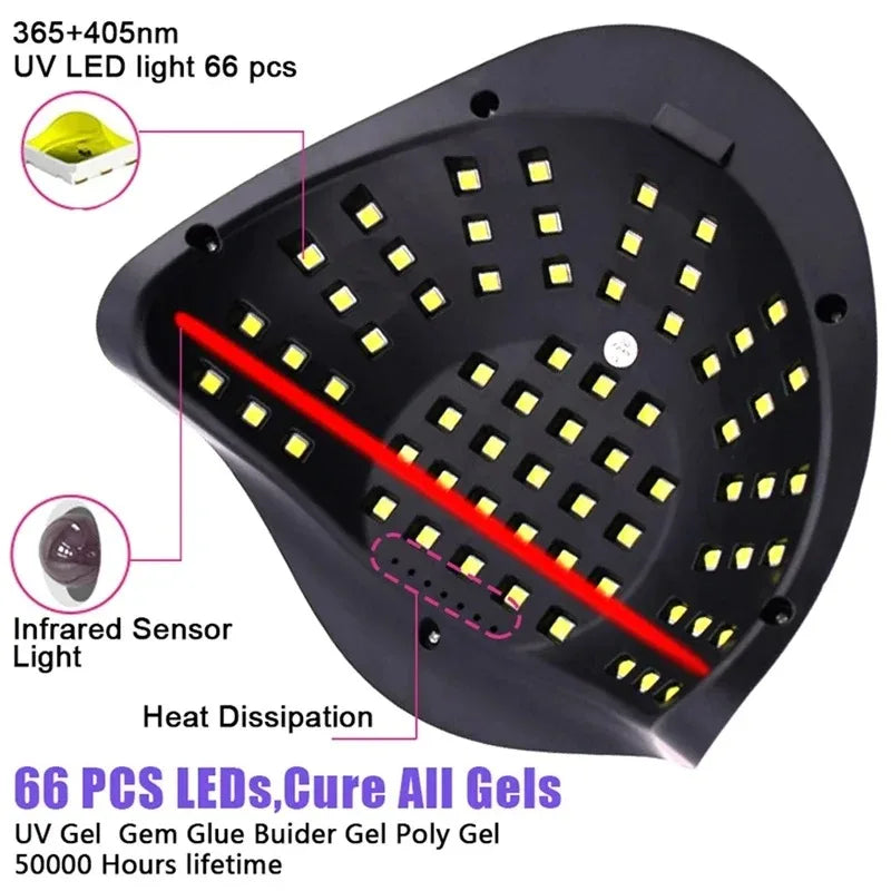 66-LED UV nail lamp in black with auto sensor, infrared light, 66 LEDs for gel nails with heat dissipation on Tampa Home & Garden Store