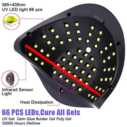 66-LED UV nail lamp in black with auto sensor, infrared light, 66 LEDs for gel nails with heat dissipation on Tampa Home & Garden Store