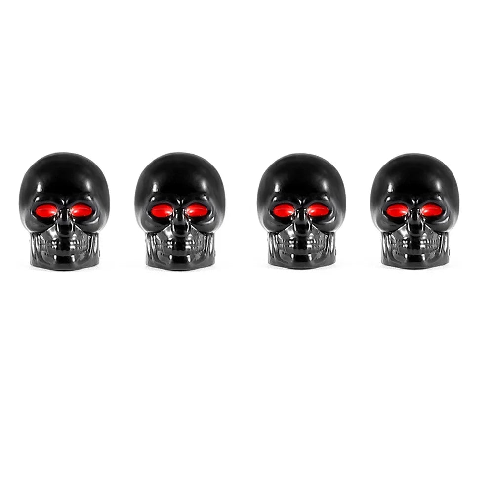ABS Skull Valve Stem Caps by BikerZoneZ, black skull caps with red eyes, set of 4 on Tampa Home & Garden Store