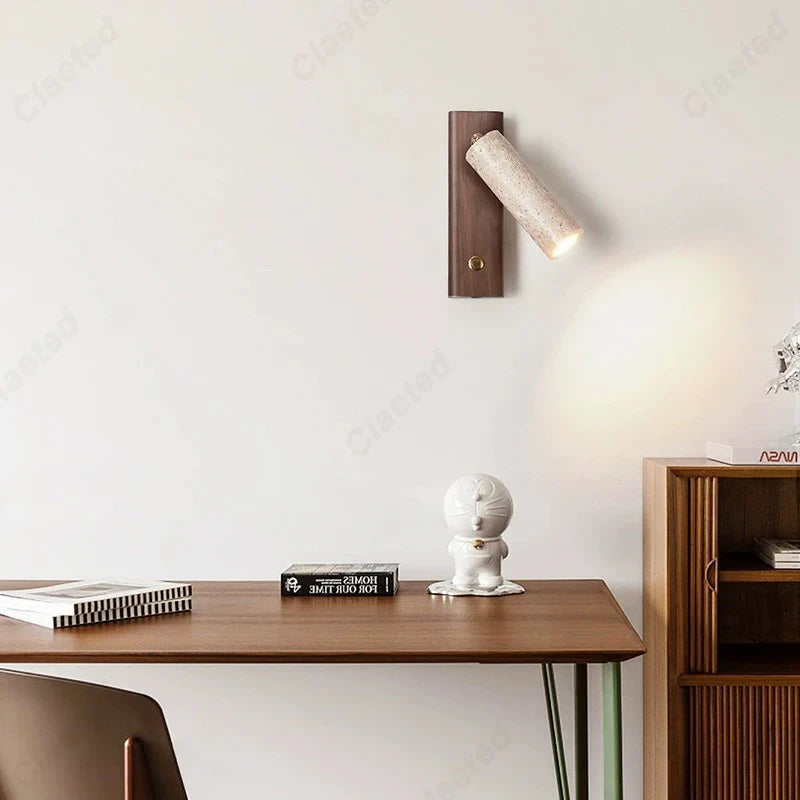 Perfecsy yellow cave stone wall lamp with switch adjustable angle wood backplate on Tampa Home & Garden Store