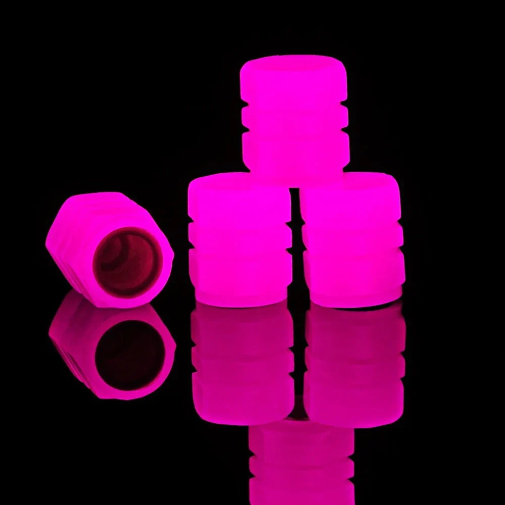 Luminous pink dustproof valve stem caps set of 5 by BikerZoneZ for tires on Tampa Home & Garden Store