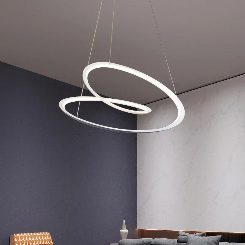 DecorBites Kepler round LED chandelier white pendant lamp with two overlapping circular rings on Tampa Home & Garden Store