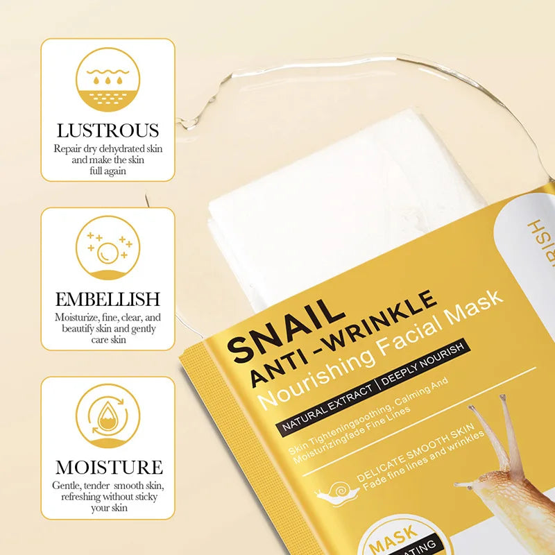 BIOAQUA Snail Anti-Wrinkle Nourishing Facial Mask sheet masks 10pcs Silcy Skin yellow packaging on Tampa Home & Garden Store