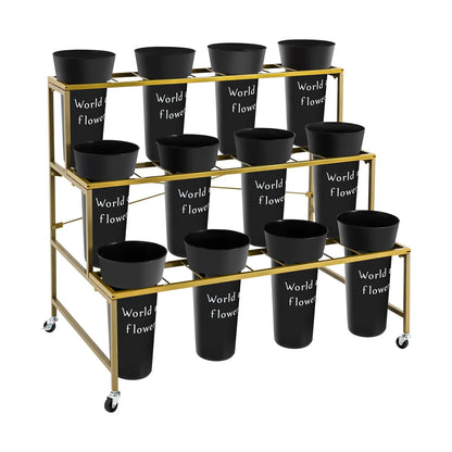 3 Tier Metal Flower Display Stand With Wheels