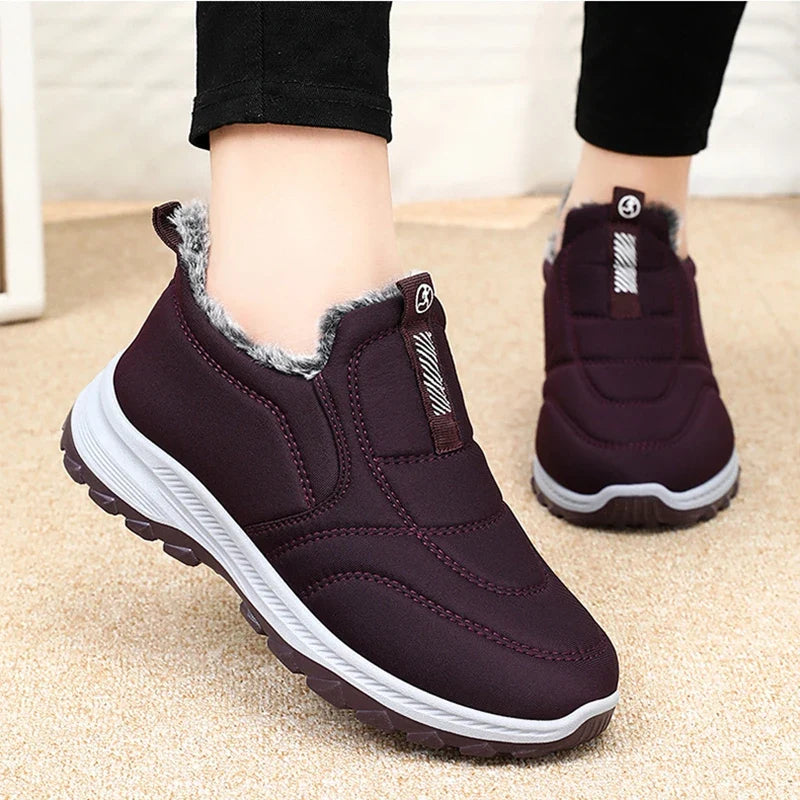 Women's winter snow boots burgundy cotton upper with faux fur lining and non-slip sole UpTrend Deals on Tampa Home & Garden Store