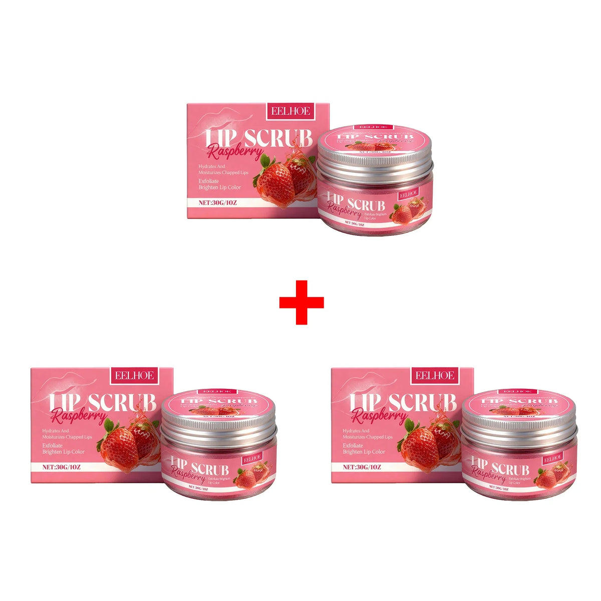 Pink raspberry lip scrub jar and matching pink box, 30g, exfoliating hydrating lip care on Tampa Home & Garden Store