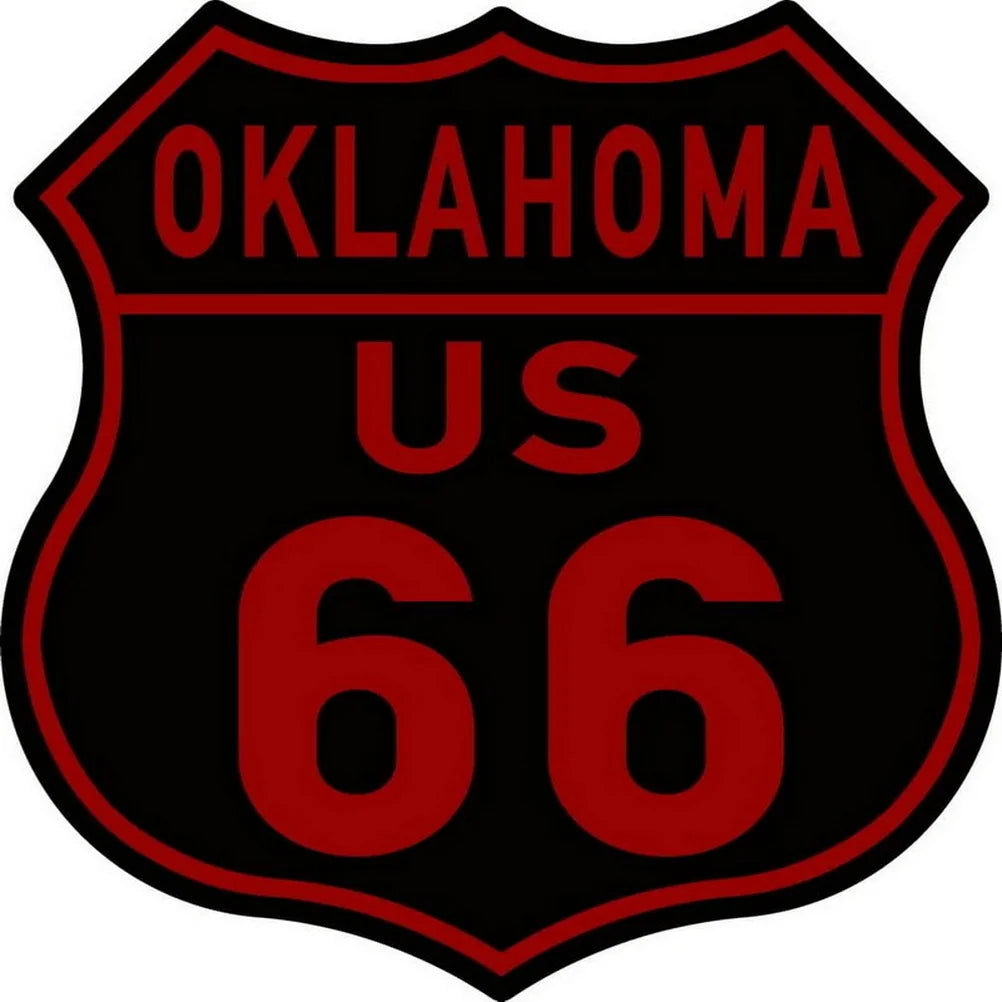 Route 66 shield metal tin sign, black with red typography, by BikerZoneZ on Tampa Home & Garden Store