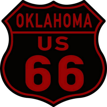 Route 66 shield metal tin sign, black with red typography, by BikerZoneZ on Tampa Home & Garden Store