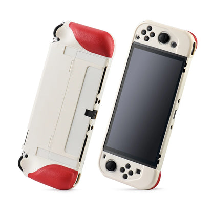 Switch OLED all-in-one protective case with red silicone grip on white shell by FLIPSTYLEZLLC on Tampa Home & Garden Store