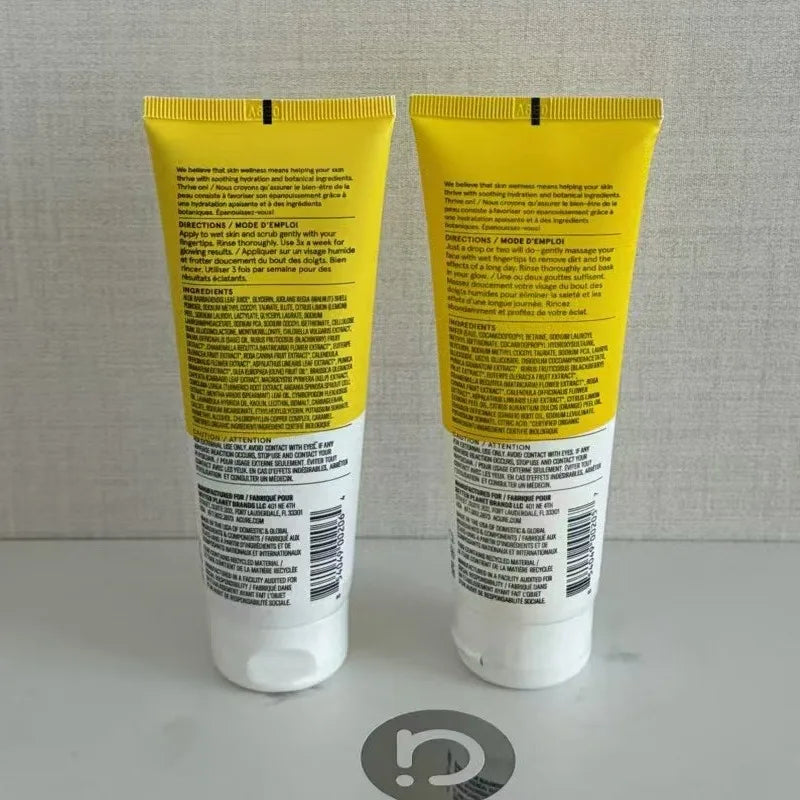 ACURE Exfoliating Blackheads Green Mud Seaweed Scrub facial cleansers, two yellow tubes on display on Tampa Home & Garden Store