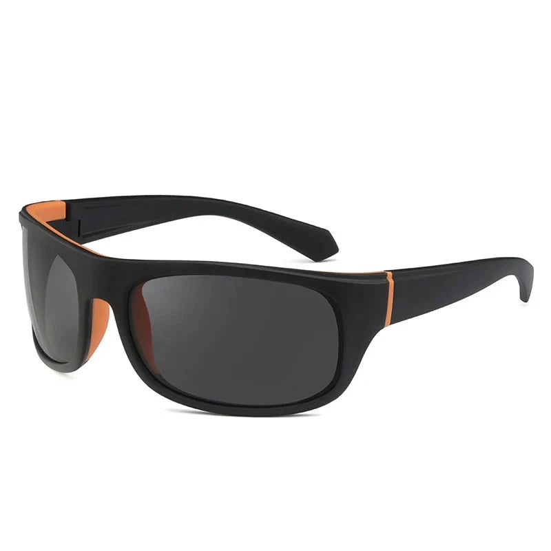 Polarized Sunglasses Outdoor Sport UV400 by BikerZoneZ, black frame with orange accents on Tampa Home & Garden Store