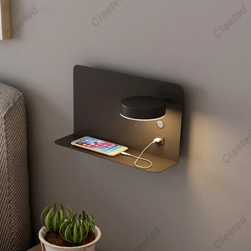 Perfecsy LED wall light with switch and USB, black wall shelf lamp for corridors on Tampa Home & Garden Store