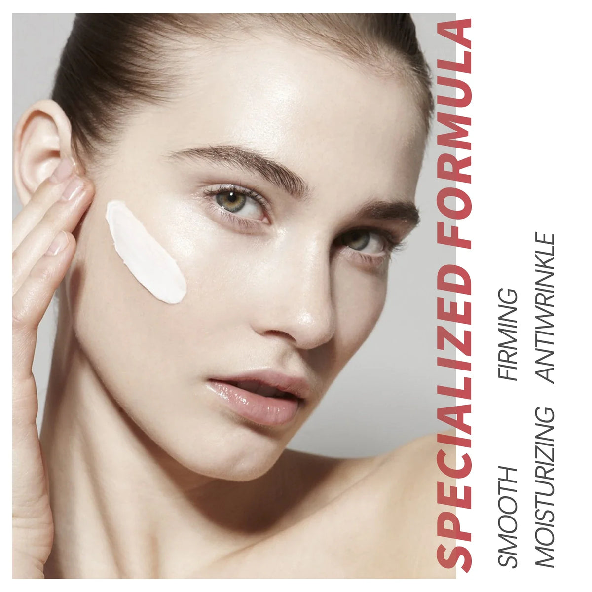 Silcy Skin retinol collagen face cream applied to cheek; white cream, hydrating day night formula on Tampa Home & Garden Store