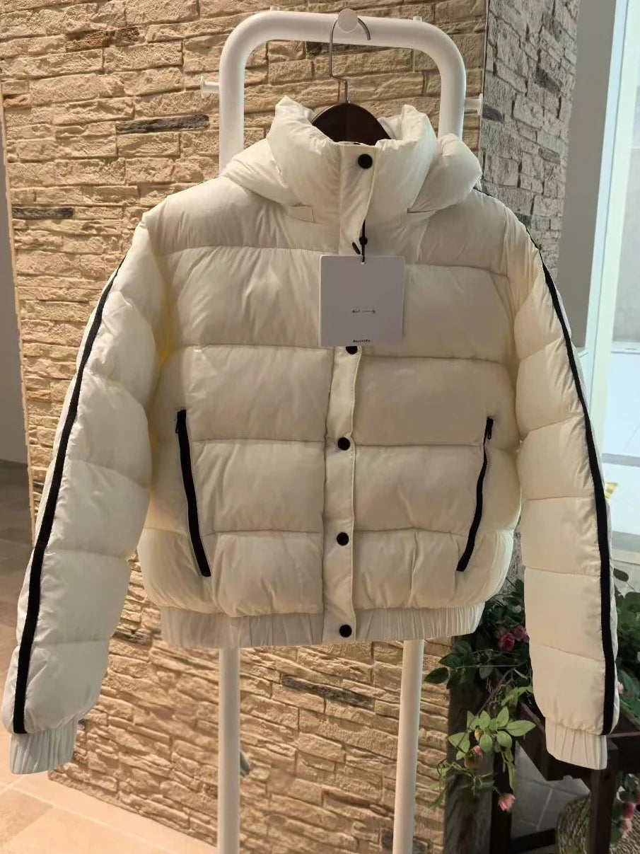 White hooded women's puffer coat with black sleeve trim by UpTrend Deals on Tampa Home & Garden Store