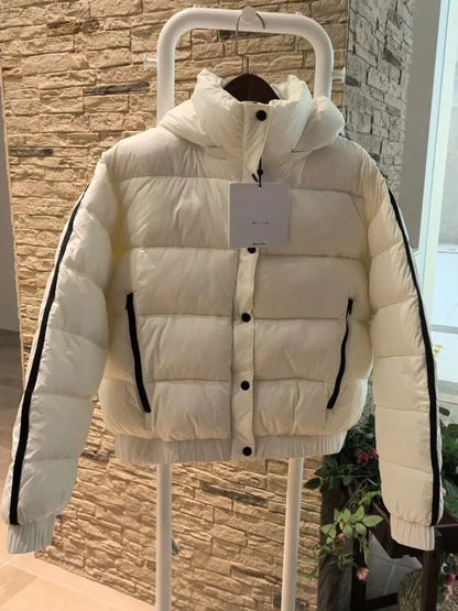 White hooded women's puffer coat with black sleeve trim by UpTrend Deals on Tampa Home & Garden Store