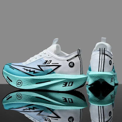 Running Sneakers EstaliosFit Cushioned Carbon Board shoes white with teal sole pair on Tampa Home & Garden Store