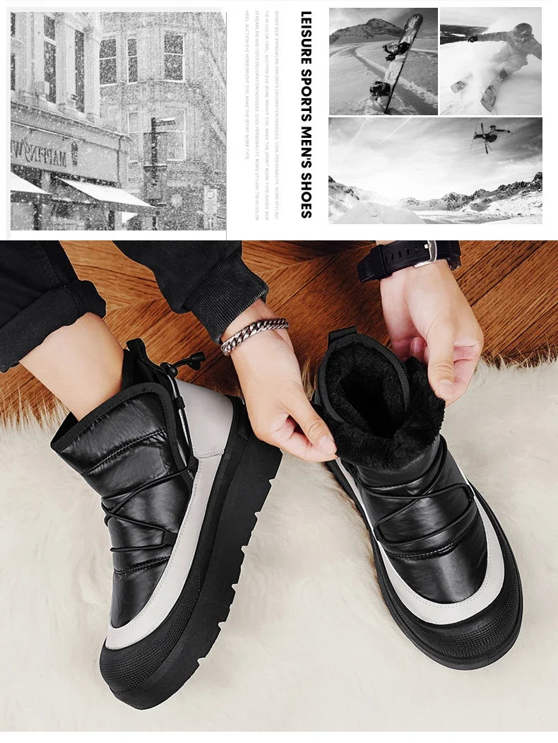Mens Winter Ankle Boots UpTrend Deals black fauxleather boots with fur lining and white trim shoes on Tampa Home & Garden Store