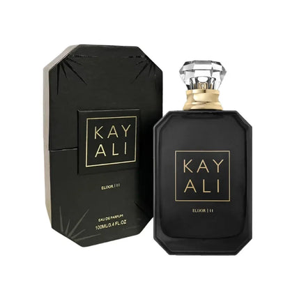 Kayali EDP Intense perfume bottle and black box with gold logo and crystal cap on Tampa Home & Garden Store
