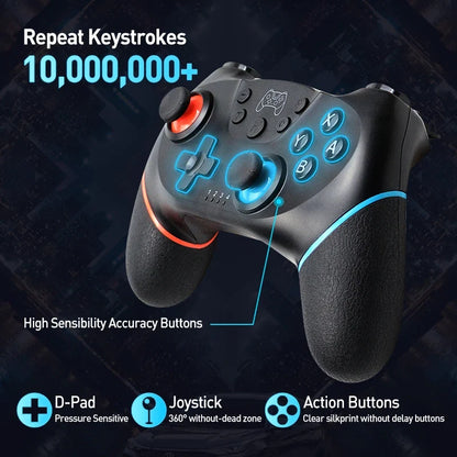 Wireless Bluetooth gamepad for Nintendo Switch & OLED, black controller with blue LED accents on Tampa Home & Garden Store