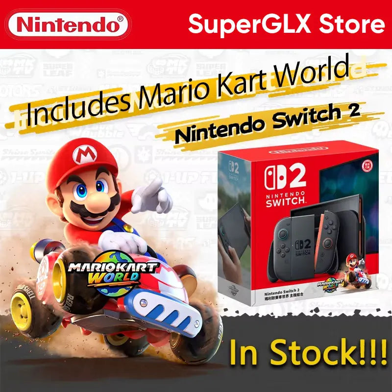 Nintendo Switch 2 handheld console with Mario Kart World artwork and NS2 red box, 7.9-inch LCD on Tampa Home & Garden Store
