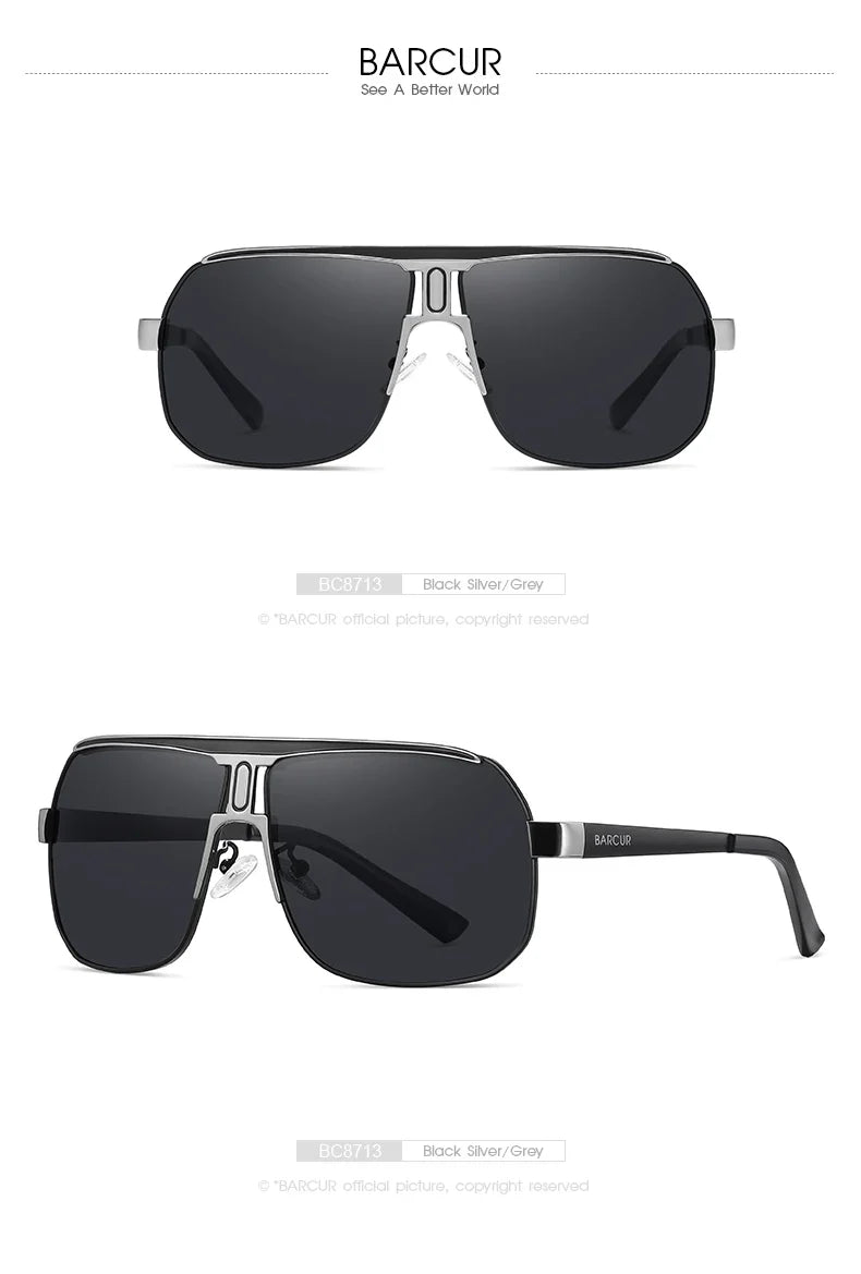 BARCUR polarized sunglasses for men with black-silver frame and grey gradient lenses UV400 on Tampa Home & Garden Store