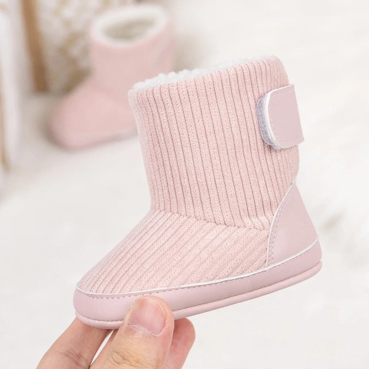 Newborn pink corduroy booties with fleece and Velcro UpTrend on Tampa Home & Garden Store