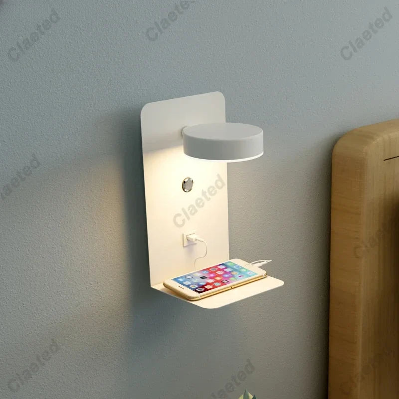 White LED wall light with switch, USB port and small shelf for phone on Tampa Home & Garden Store