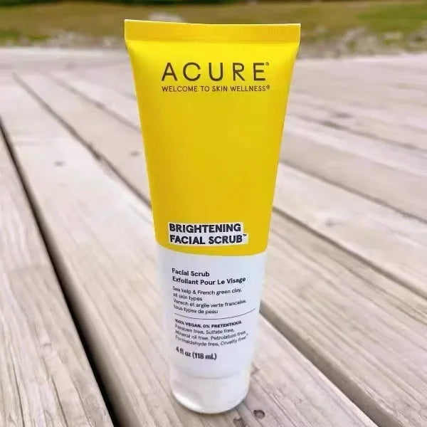ACURE Brightening Facial Scrub yellow squeeze tube 4 oz with white label on Tampa Home & Garden Store