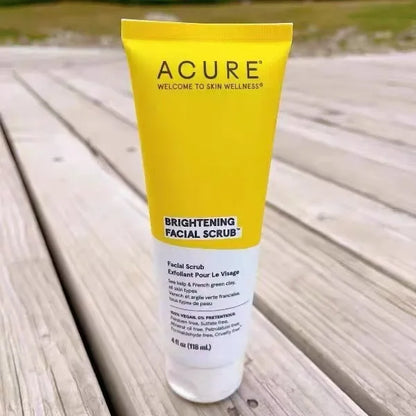 ACURE Brightening Facial Scrub yellow squeeze tube 4 oz with white label on Tampa Home & Garden Store