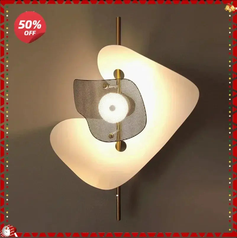 DecorBites wall sconce lamp with white curved blades and central metal mesh bulb guard on Tampa Home & Garden Store